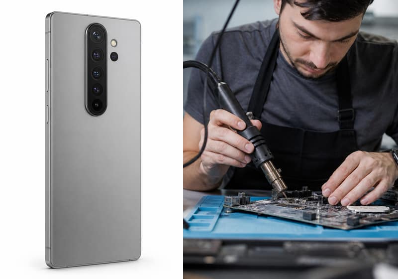 Galaxy A54 ouvert pour diagnostic dans l’atelier iSmartFix à Lille