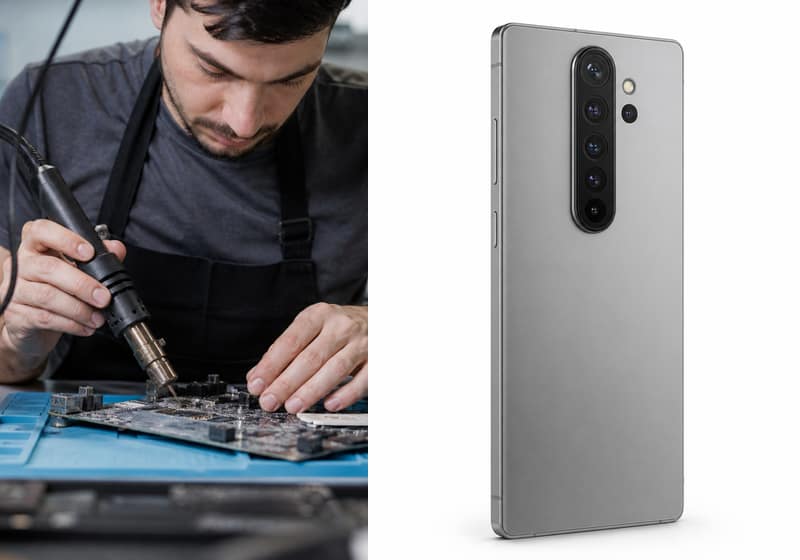 Galaxy A55 ouvert pour diagnostic dans l’atelier iSmartFix à Lille